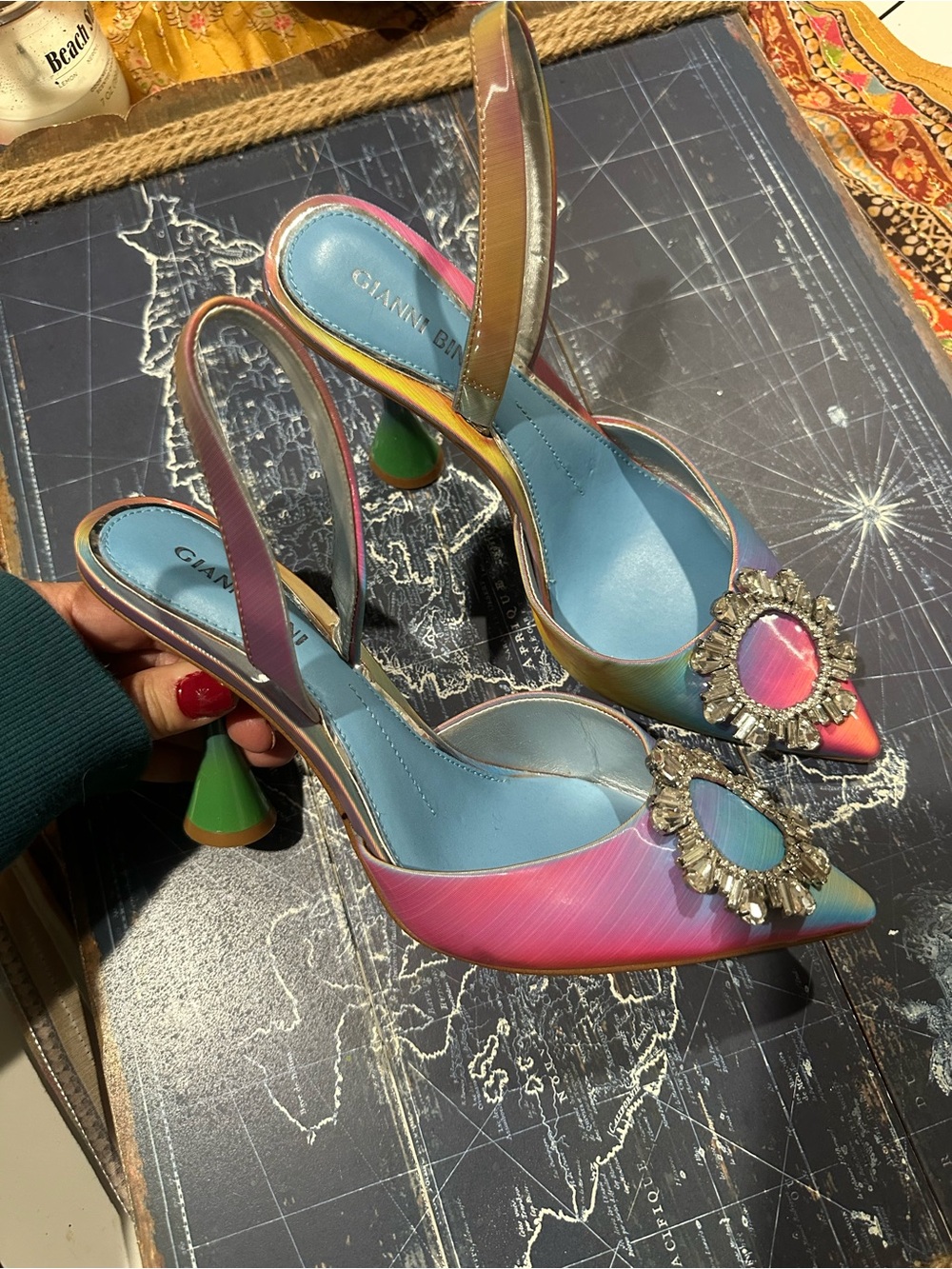 Gianni Bini Vivyee Rainbow Embellished Slingback Heels Women's Size 8.5 Statemen